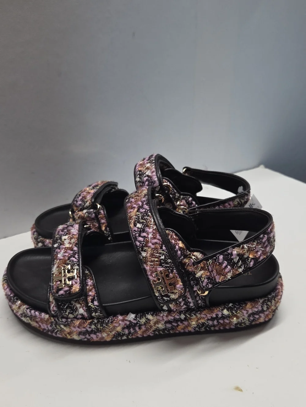 Tory Burch Multicolor Tweed And Leather Platform Sandals Size 7